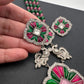Kundan German Silver Oxidized Silver Replica Color Stone Pearls Beads Rani Haar Necklace Set - Pink