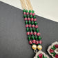 Kundan German Silver Oxidized Silver Replica Color Stone Pearls Beads Rani Haar Necklace Set - Pink