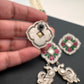 Kundan German Silver Oxidized Silver Replica Color Stone Pearls Beads Rani Haar Necklace Set - Pink