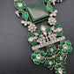 Kundan German Silver Oxidized Silver Replica Color Stone Pearls Beads Rani Haar Necklace Set - Green
