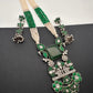 Kundan German Silver Oxidized Silver Replica Color Stone Pearls Beads Rani Haar Necklace Set - Green