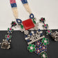 Kundan German Silver Oxidized Silver Replica Color Stone Pearls Beads Rani Haar Necklace Set - Red
