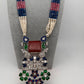 Kundan German Silver Oxidized Silver Replica Color Stone Pearls Beads Rani Haar Necklace Set - Red