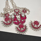 Kundan German Silver Oxidized Silver Replica Peacock Design Red Stone Rice Pearls Rani Haar Necklace Set