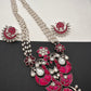 Kundan German Silver Oxidized Silver Replica Peacock Design Red Stone Rice Pearls Rani Haar Necklace Set