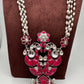 Kundan German Silver Oxidized Silver Replica Peacock Design Red Stone Rice Pearls Rani Haar Necklace Set