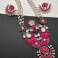 Kundan German Silver Oxidized Silver Replica Peacock Design Red Stone Rice Pearls Rani Haar Necklace Set