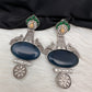 Peacock Color Stone German Silver Oxidized Earrings - Blue