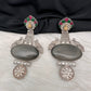 Peacock Color Stone German Silver Oxidized Earrings - grey
