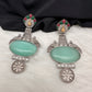 Peacock Color Stone German Silver Oxidized Earrings - LightGreen