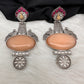 Peacock Color Stone German Silver Oxidized Earrings - PeachPuff