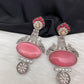 Peacock Color Stone German Silver Oxidized Earrings - Pink