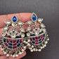 Kundan Color Stone German Silver Oxidized Earrings - Blue