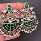 Kundan Color Stone German Silver Oxidized Earrings - Green