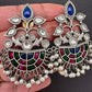Kundan Color Stone German Silver Oxidized Earrings - Pink