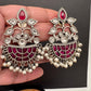 Kundan Color Stone German Silver Oxidized Earrings - Red