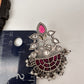 Kundan Color Stone German Silver Oxidized Earrings - Red