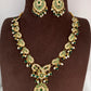 Hyderabadi Jadau Green Stone Green Beads and Pearls Short Necklace