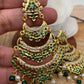 Hyderabadi Jadau Green Stones Green Beads Multi Layer Chandbali Earrings