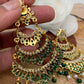 Hyderabadi Jadau Green Stones Green Beads Multi Layer Chandbali Earrings