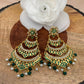 Hyderabadi Jadau Green Stones Green Beads Multi Layer Chandbali Earrings