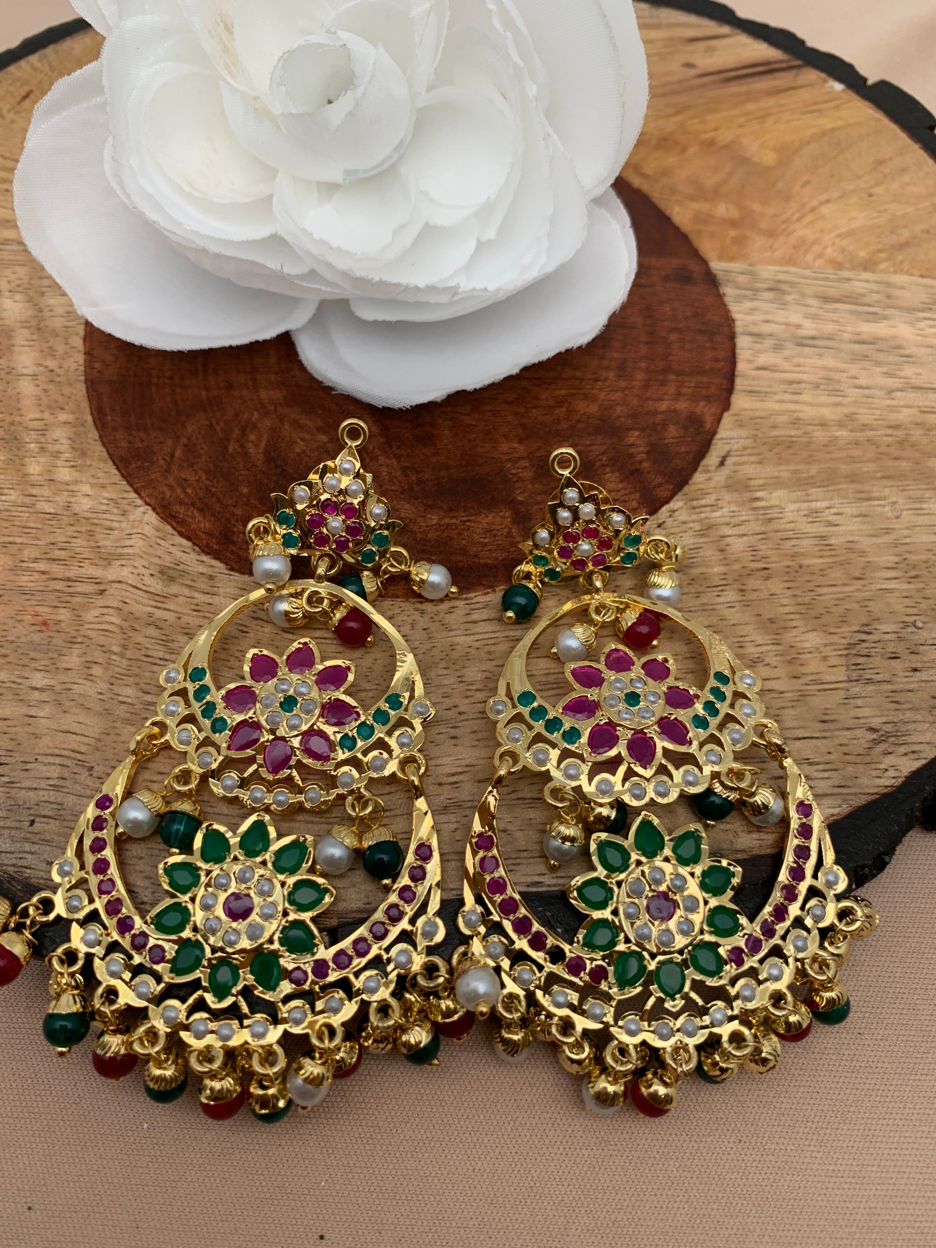 Gold Plated Kundan Polki & Pearl Chandbali Earrings Design by Kiara at  Pernia's Pop Up Shop 2024