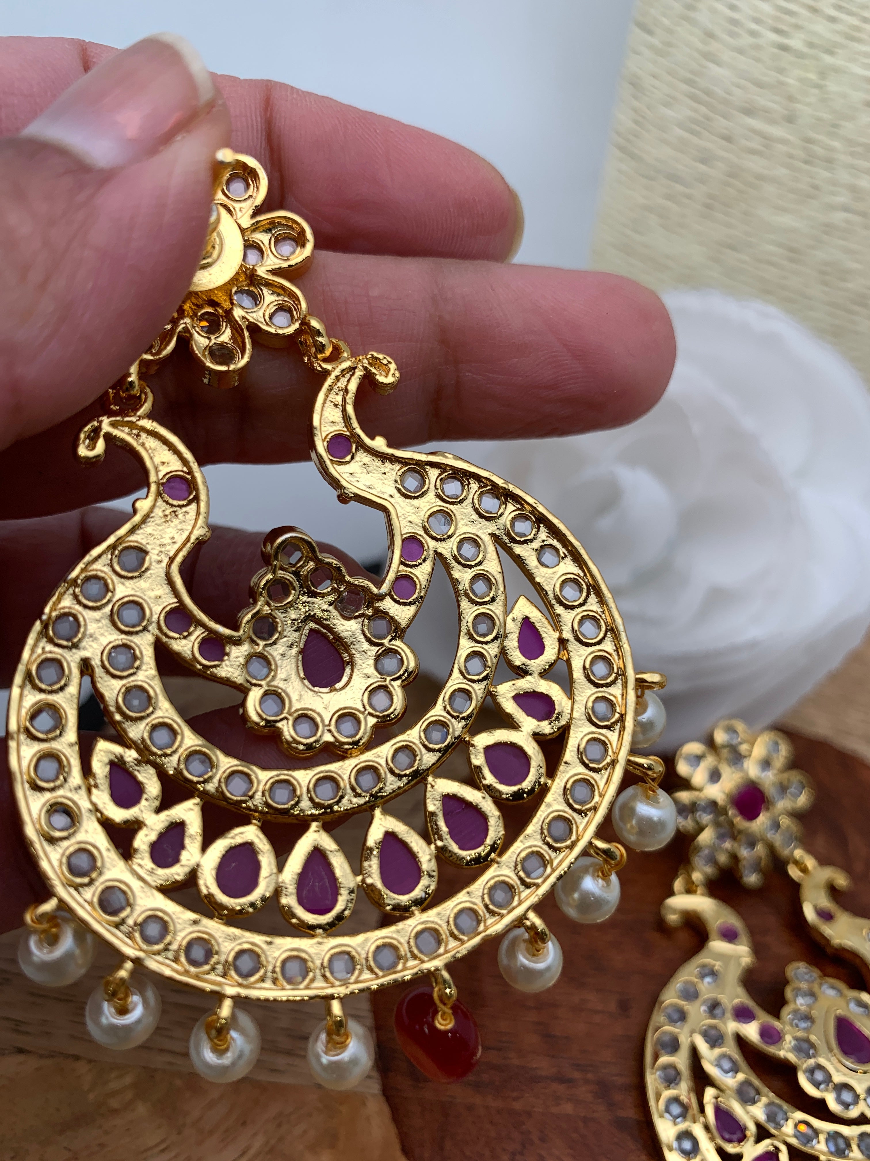 14k Gold and Diamond Polki Open Setting Chand Bali Earring Pair with G – G.  K. Ratnam