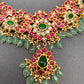 Red Jadau Kundan Emerald Green Stone Emerald Beads Neckline Necklace
