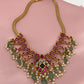 Red Jadau Kundan Emerald BeadsChain Style Neckline Necklace