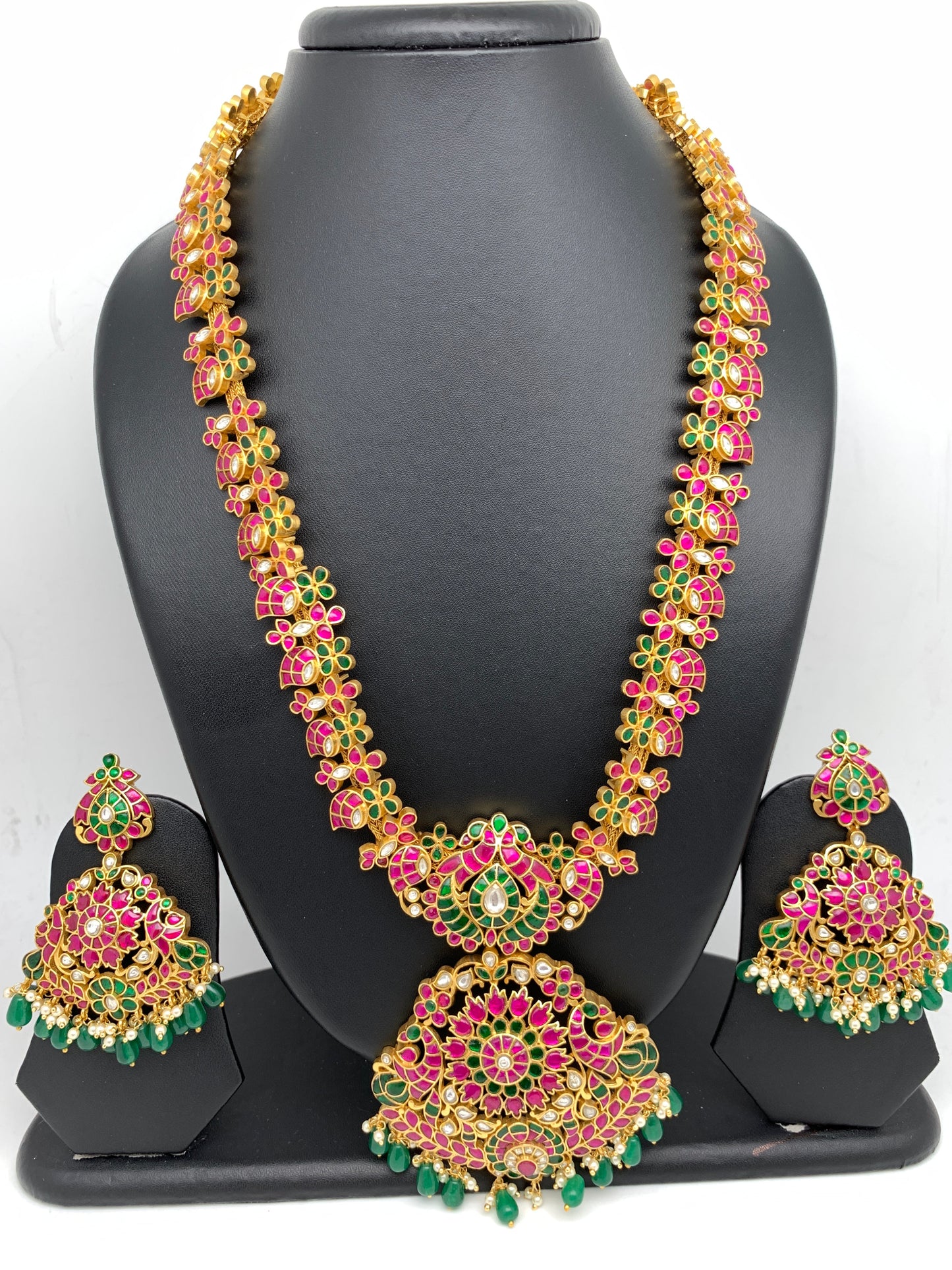 Red Green Jadau Kundan Mango Design Long Mala