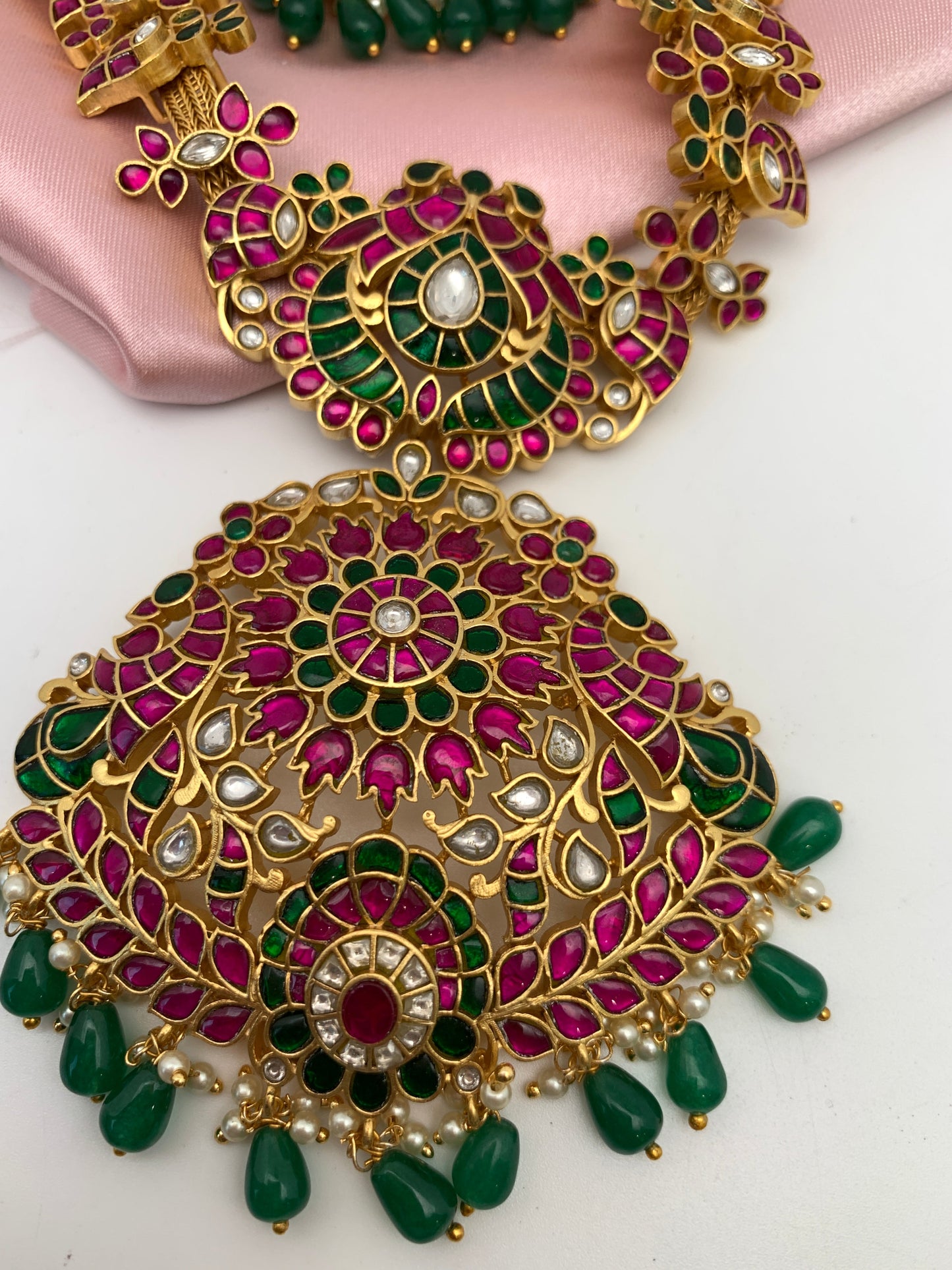 Red Green Jadau Kundan Mango Design Long Mala