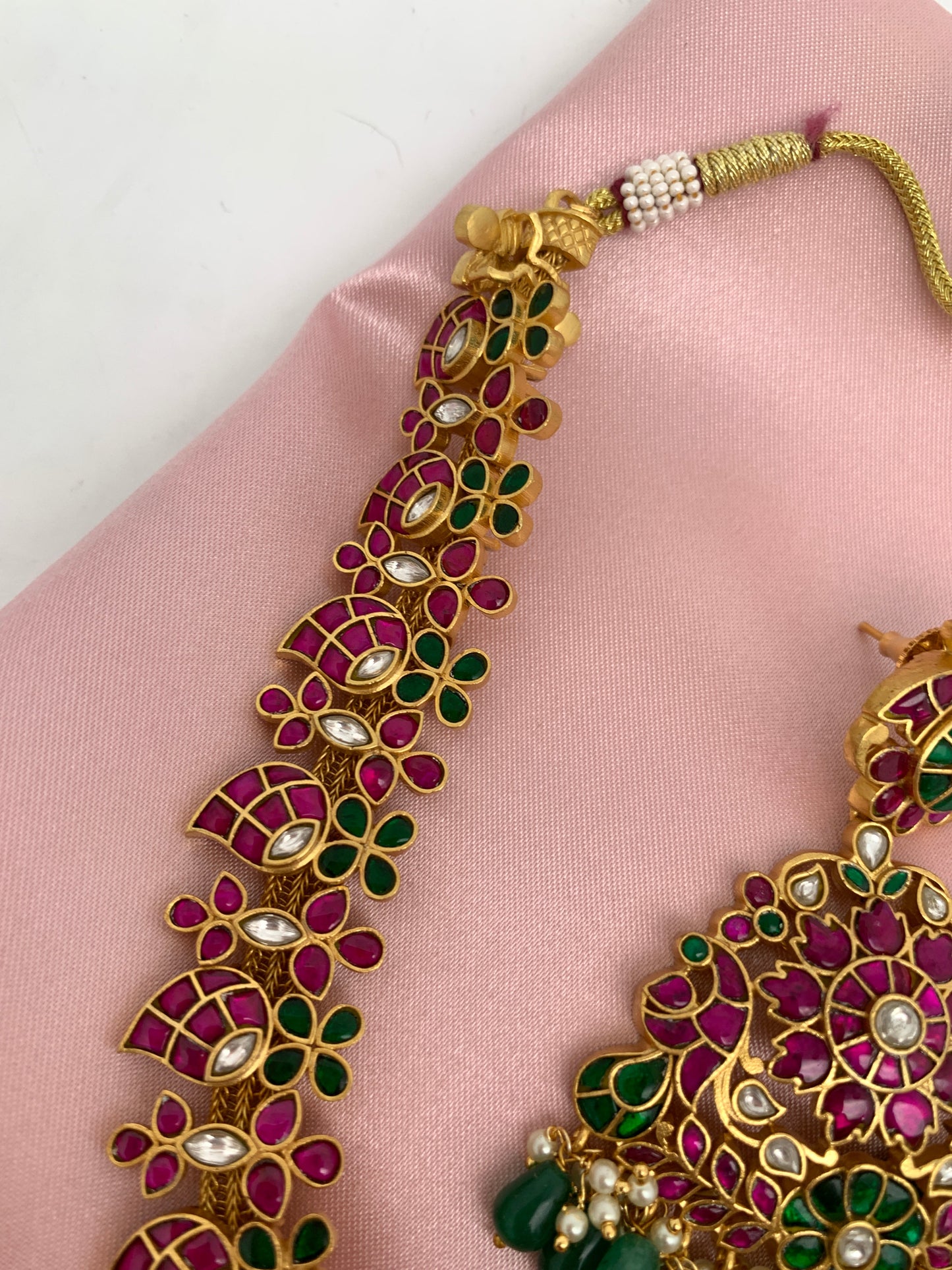 Red Green Jadau Kundan Mango Design Long Mala