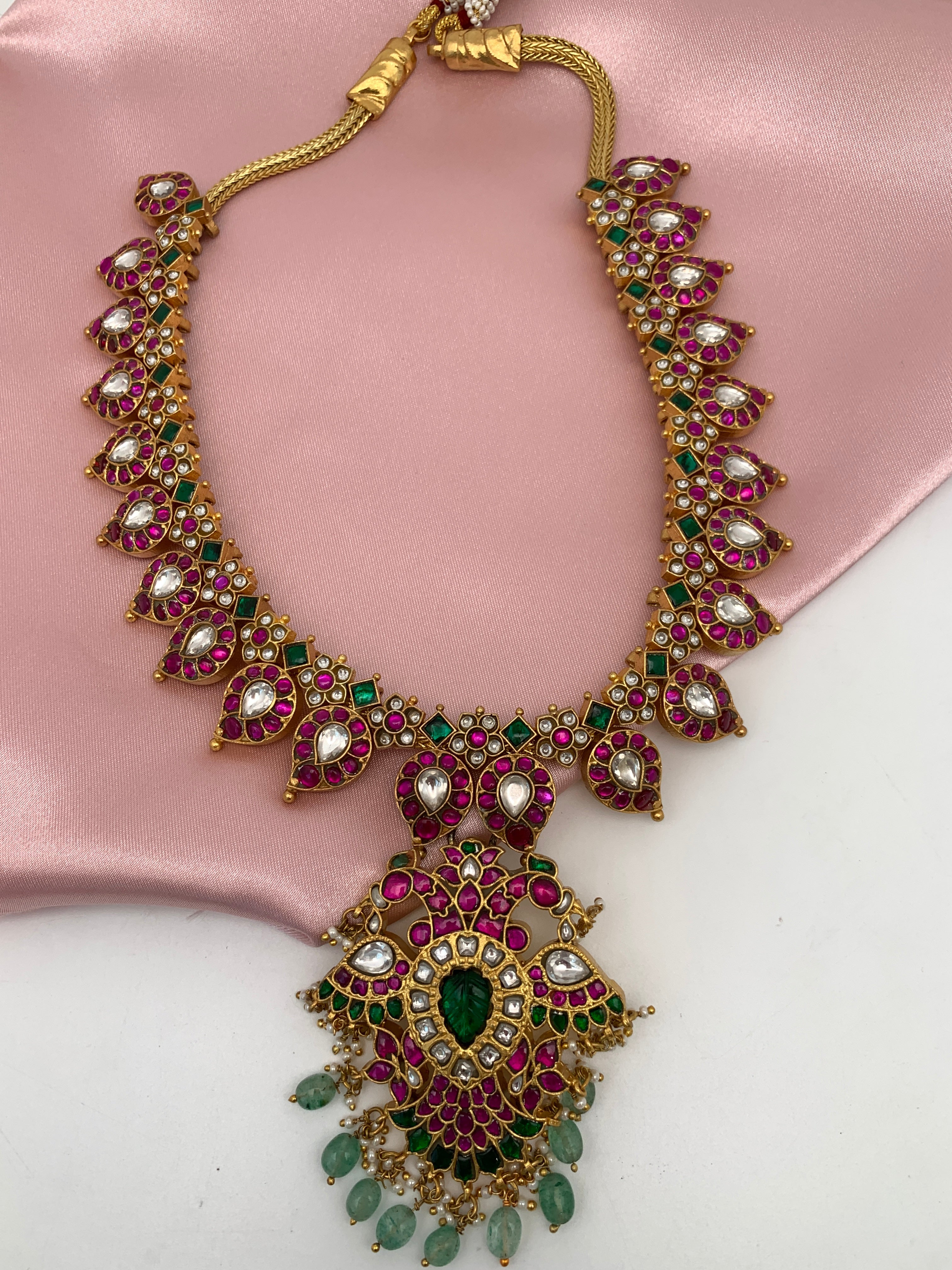 Red Green Jadau Kundan Mango Mala with Detachable Pendent Sheetal s FabFashion
