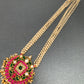 Red Green Jadau Kundan Pendent with Rice Pearls Mala