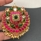 Red Green Jadau Kundan Pendent with Rice Pearls Mala
