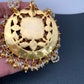 Red Green Jadau Kundan Pendent with Rice Pearls Mala