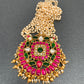 Red Green Jadau Kundan Pendent with Rice Pearls Mala