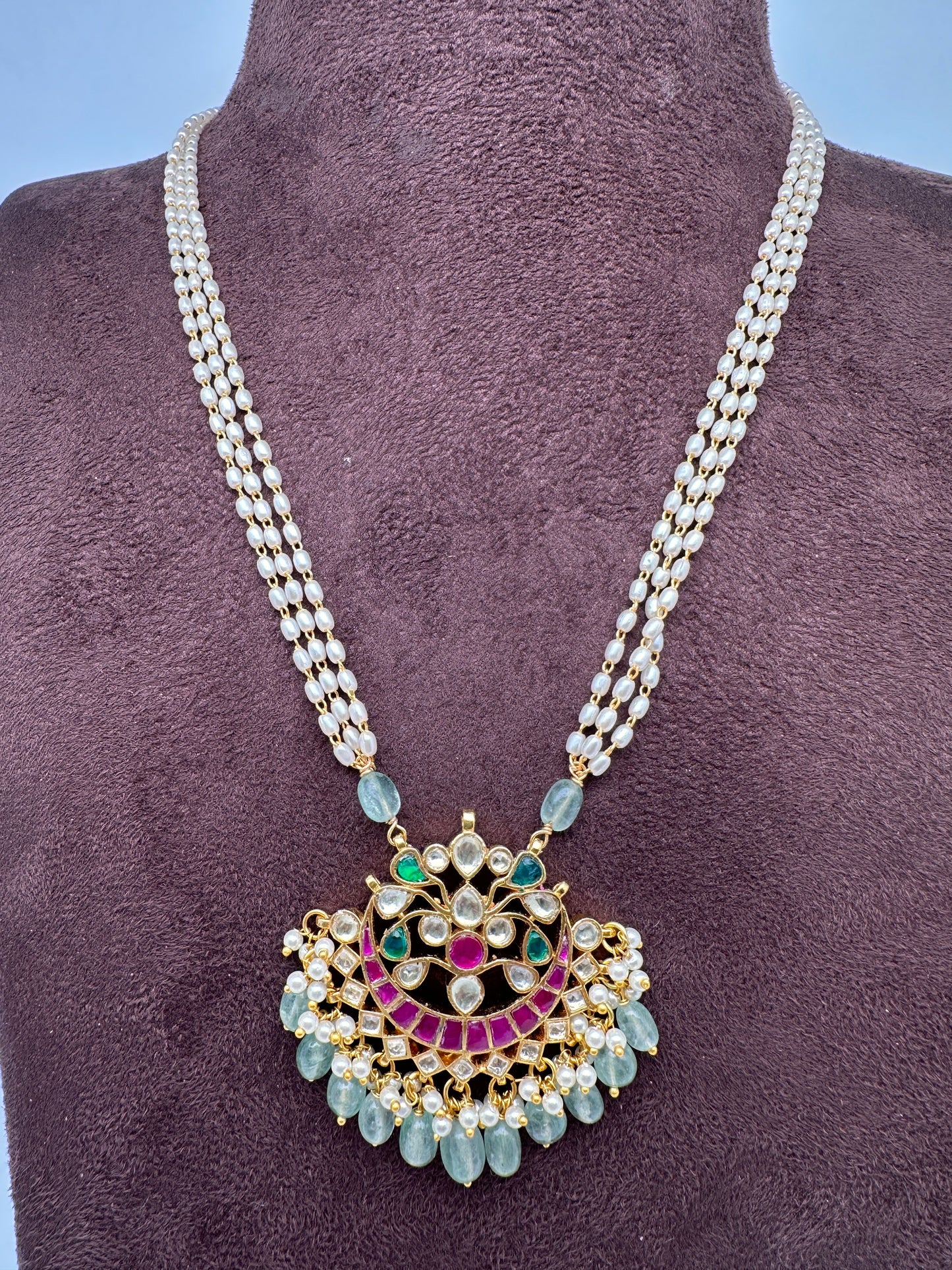Simple Jadau Kundan Rice Pearls Necklace