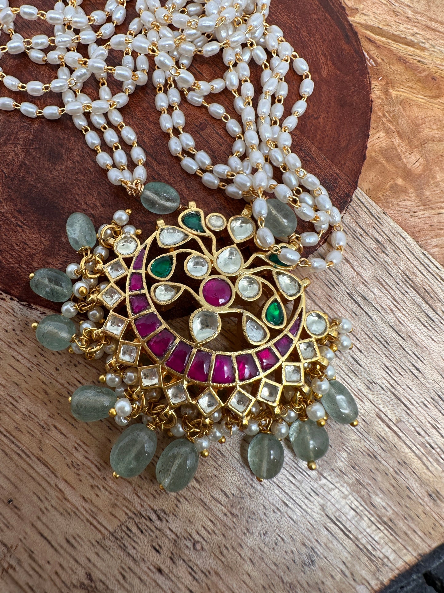 Simple Jadau Kundan Rice Pearls Necklace
