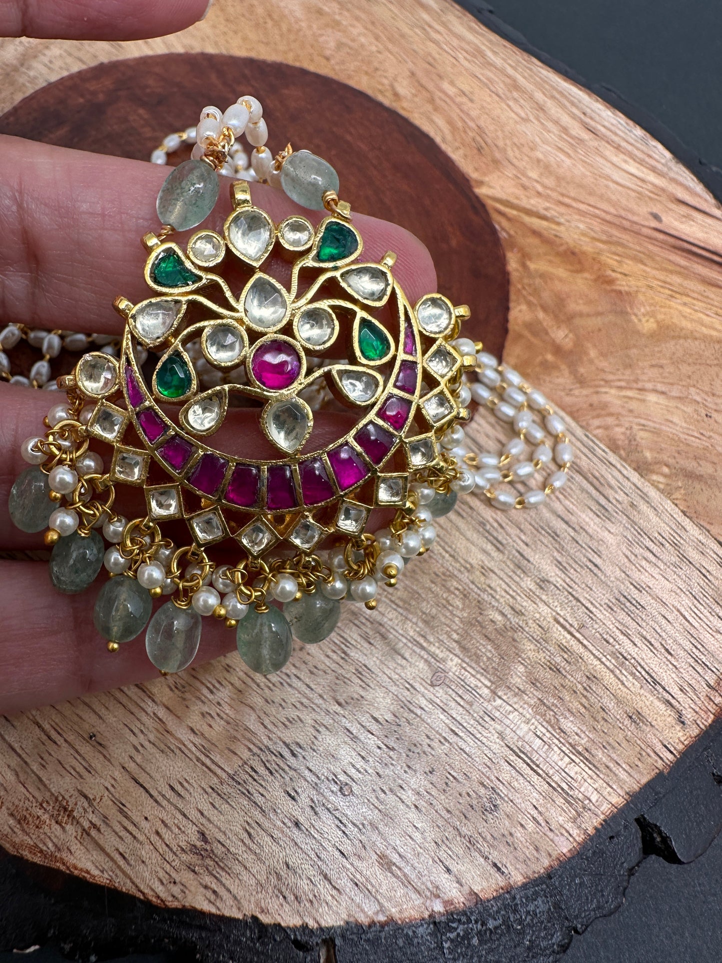 Simple Jadau Kundan Rice Pearls Necklace