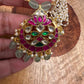 Red Green Jadau Kundan Rice Pearls Necklace
