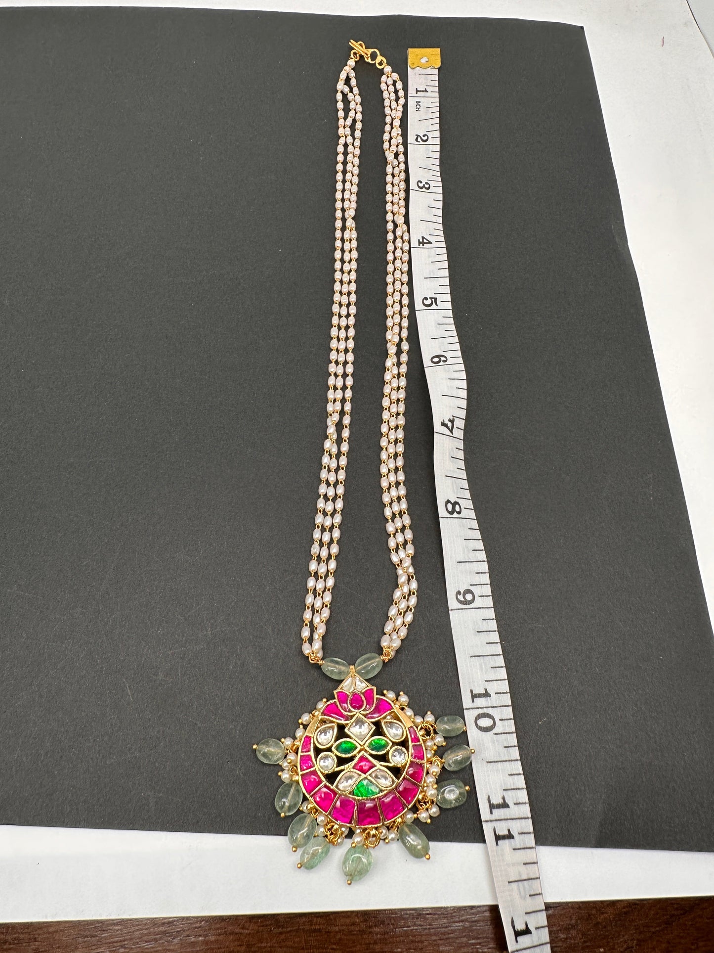 Red Green Jadau Kundan Rice Pearls Necklace
