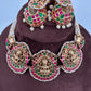 Goddess Lakshmi Nakshi Pink Green Jadau Kundan Neckline Necklace