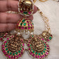 Goddess Lakshmi Nakshi Pink Green Jadau Kundan Neckline Necklace