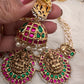 Goddess Lakshmi Nakshi Pink Green Jadau Kundan Neckline Necklace