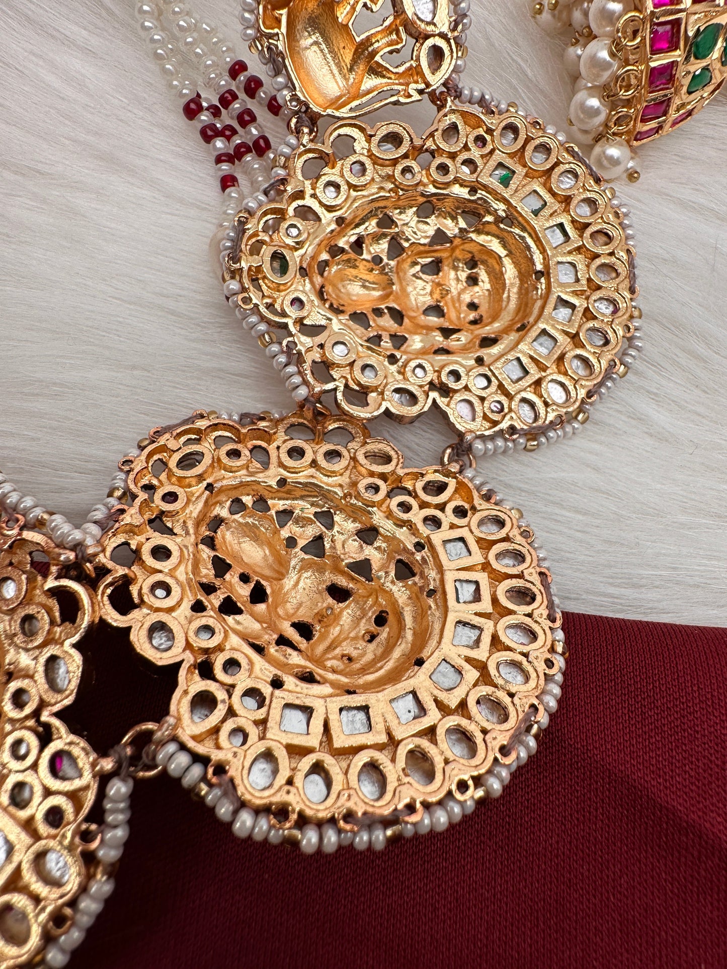 Goddess Lakshmi Nakshi Pink Green Jadau Kundan Neckline Necklace