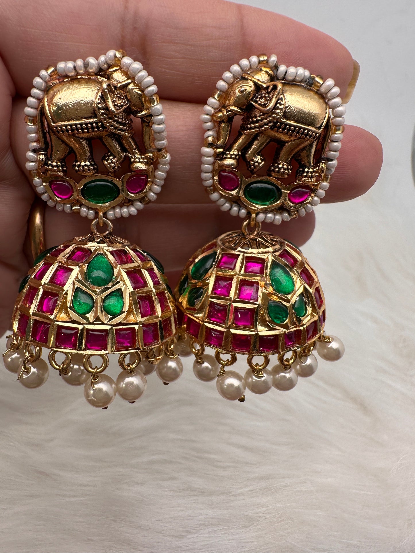 Goddess Lakshmi Nakshi Pink Green Jadau Kundan Neckline Necklace