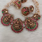 Goddess Lakshmi Nakshi Pink Green Jadau Kundan Neckline Necklace