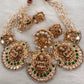 Goddess Lakshmi Nakshi Green Jadau Kundan Neckline Necklace