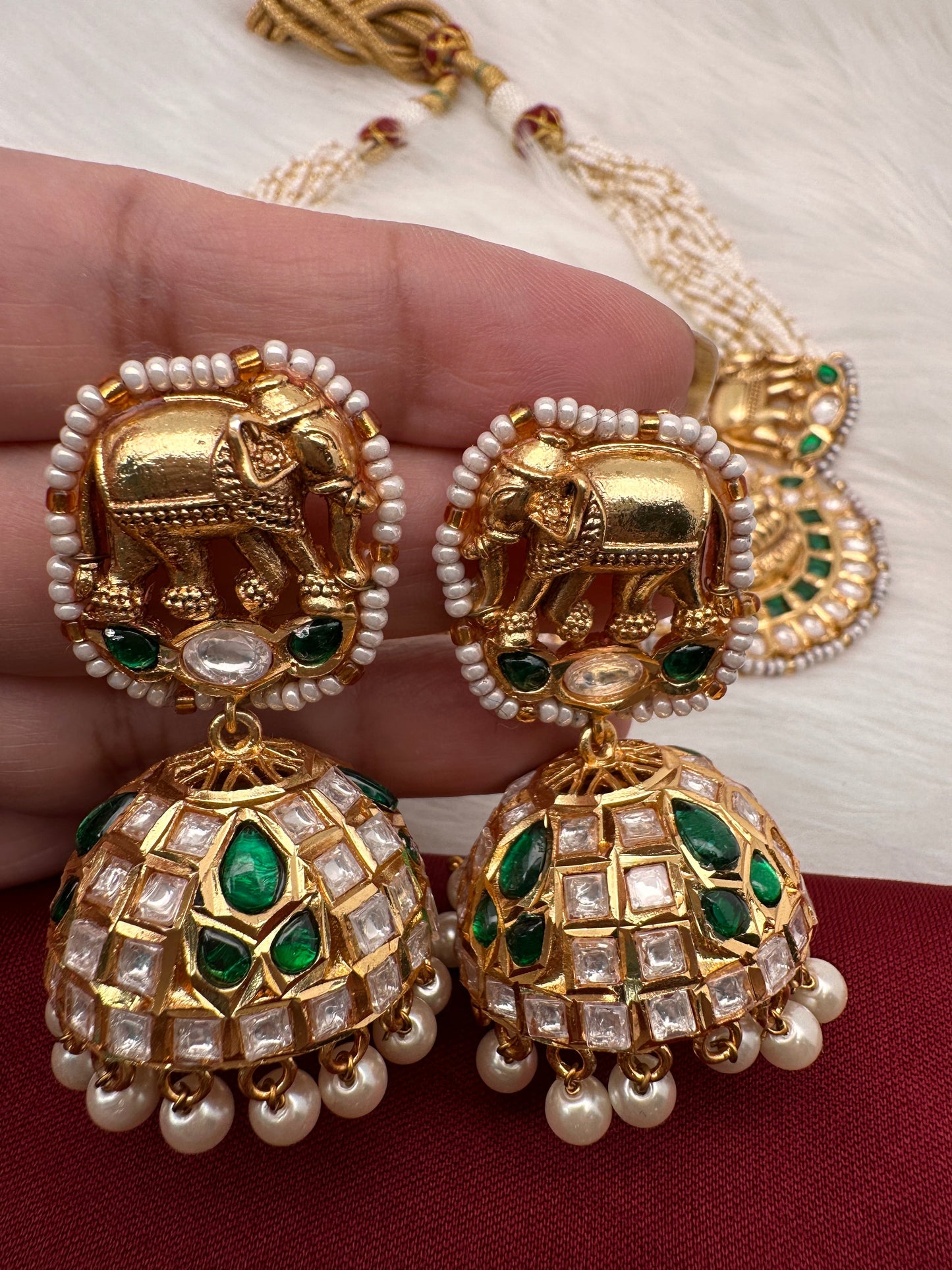 Goddess Lakshmi Nakshi Green Jadau Kundan Neckline Necklace